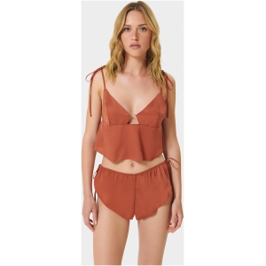 Nicole Luxury Satin Crop Cami and Short Set Baked Clay