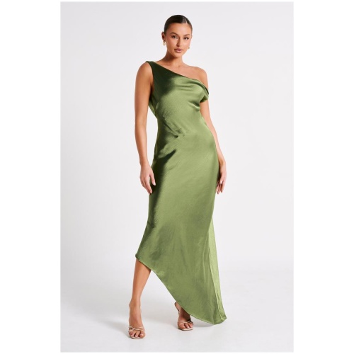 Yvette Slip Maxi Dress With Asymmetrical Hem - Emerald