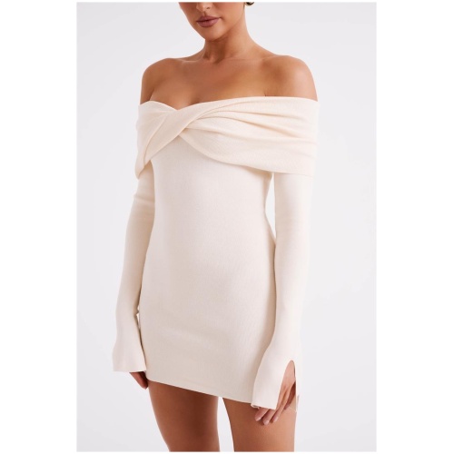 Clover Off Shoulder Knit Mini Dress - Cream