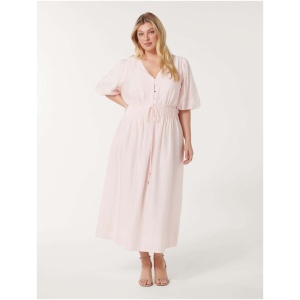 Forever New Women's Addison Curve Textured Pintuck Midi Dress in Pink Marshmallow