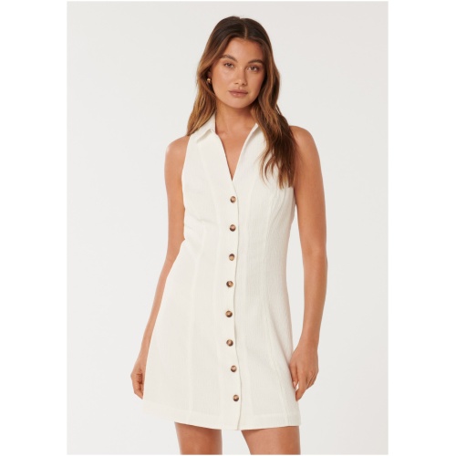 Forever New Women's Aletta Textured Button-Front Mini Dress in Ivory