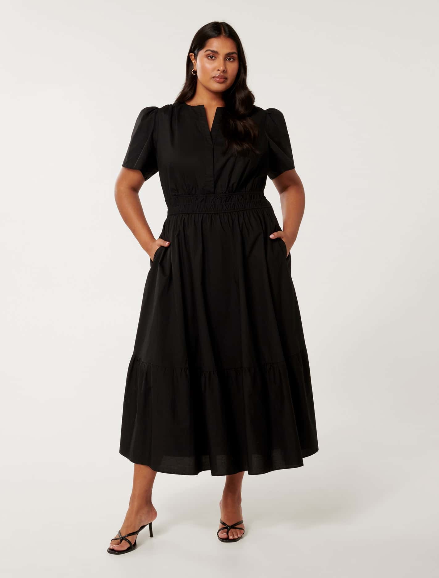 Forever New Women's Eleanor Curve Tiered Midi Dress in Black