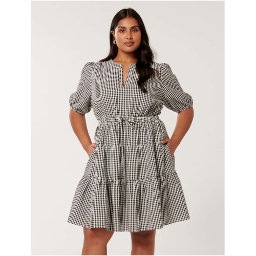 Forever New Women's Gabbie Curve Plus Size Tiered Mini Dress in Mono Check