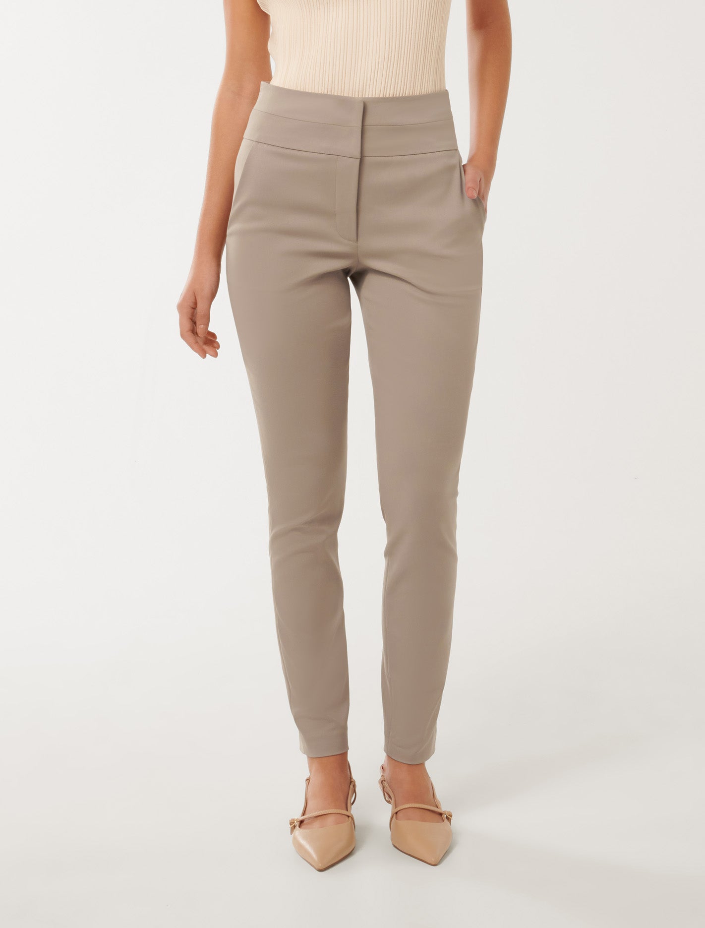 Forever New Women's Georgia High-Waist Full-Length Pants in Taupe