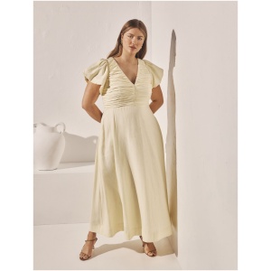 Forever New Women's June Curve Plus Size Ruched Midi Dress in Creme Anglaise