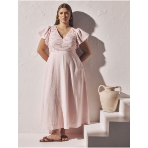 Forever New Women's June Curve Ruched Midi Dress in Ballet Slipper