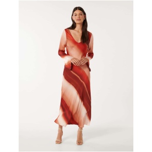 Forever New Women's Leilani Bias Stripe Midi Dress in Red Dusk Ombre