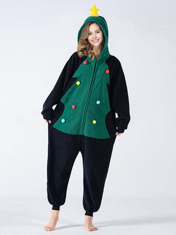 Kigurumi Onesie Pajamas Christmas Adult's Green Polyester Jumpsuit Kigurumi Costumes