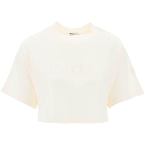 MONCLER cropped t-shirt with sequin logo