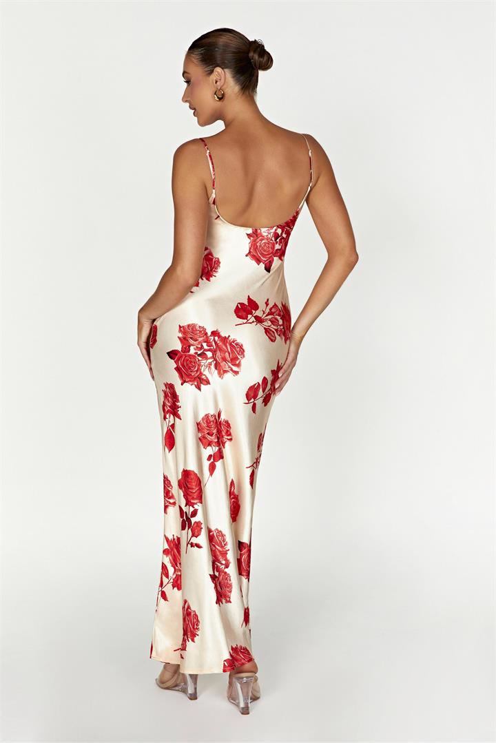 Rosalie Satin Maxi Dress - Rose Print