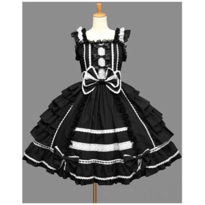 Sweet Lolita Dress JSK Rococo Pink Cotton Lace Bow Ruffled Layered Lolita Jumper Skirt