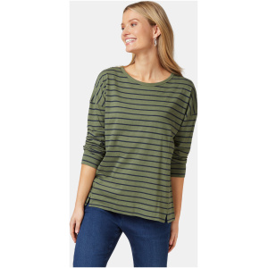 3/4 Sleeve Drop Shoulder Tee Khaki/ Navy Stripe