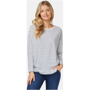 3/4 Sleeve Drop Shoulder Tee White/Navy Stripe