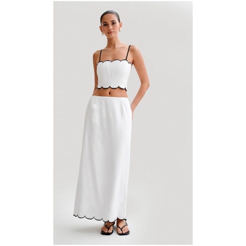 Alessio Scalloped Midi Skirt - Ivory