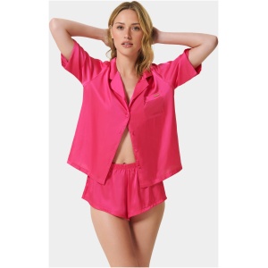 Alma Luxury Satin Short Pyjama Set Fuchsia Pink - Pink / 10