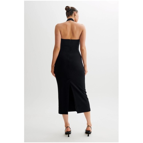 Amelita Suiting Halter Midi Dress - Black