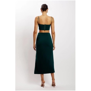 Arla High Waist Thigh Split Crepe Maxi Skirt - Forest Green