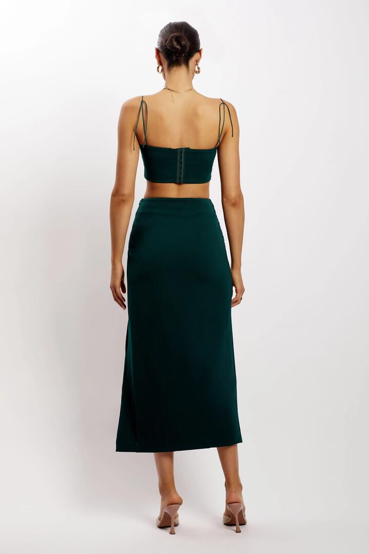 Arla High Waist Thigh Split Crepe Maxi Skirt - Forest Green