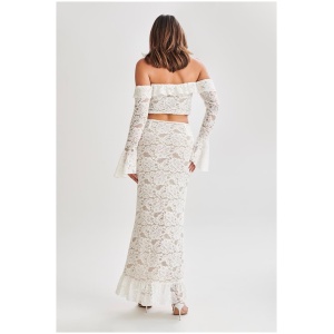 Artemis Lace Plisse Maxi Skirt - Ivory