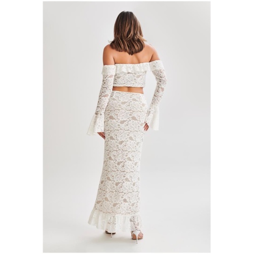 Artemis Lace Plisse Maxi Skirt - Ivory