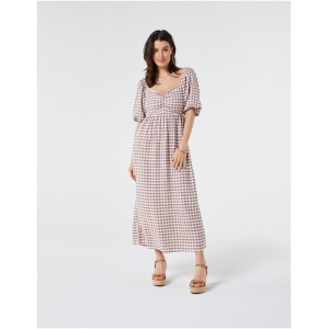 Audrey Ruched Bust Dress Mocca Gingham