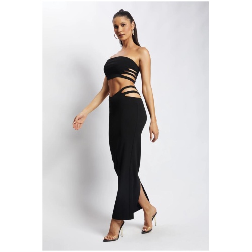 Audrina Cut Out Midi Skirt - Black