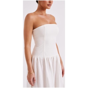 Audrina Strapless Linen Maxi Dress - White