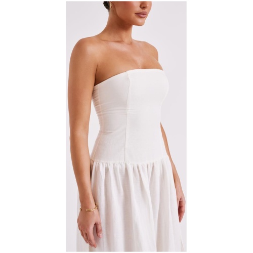 Audrina Strapless Linen Maxi Dress - White