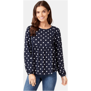 Avery Ladder Trim Blouse Navy/White Spot