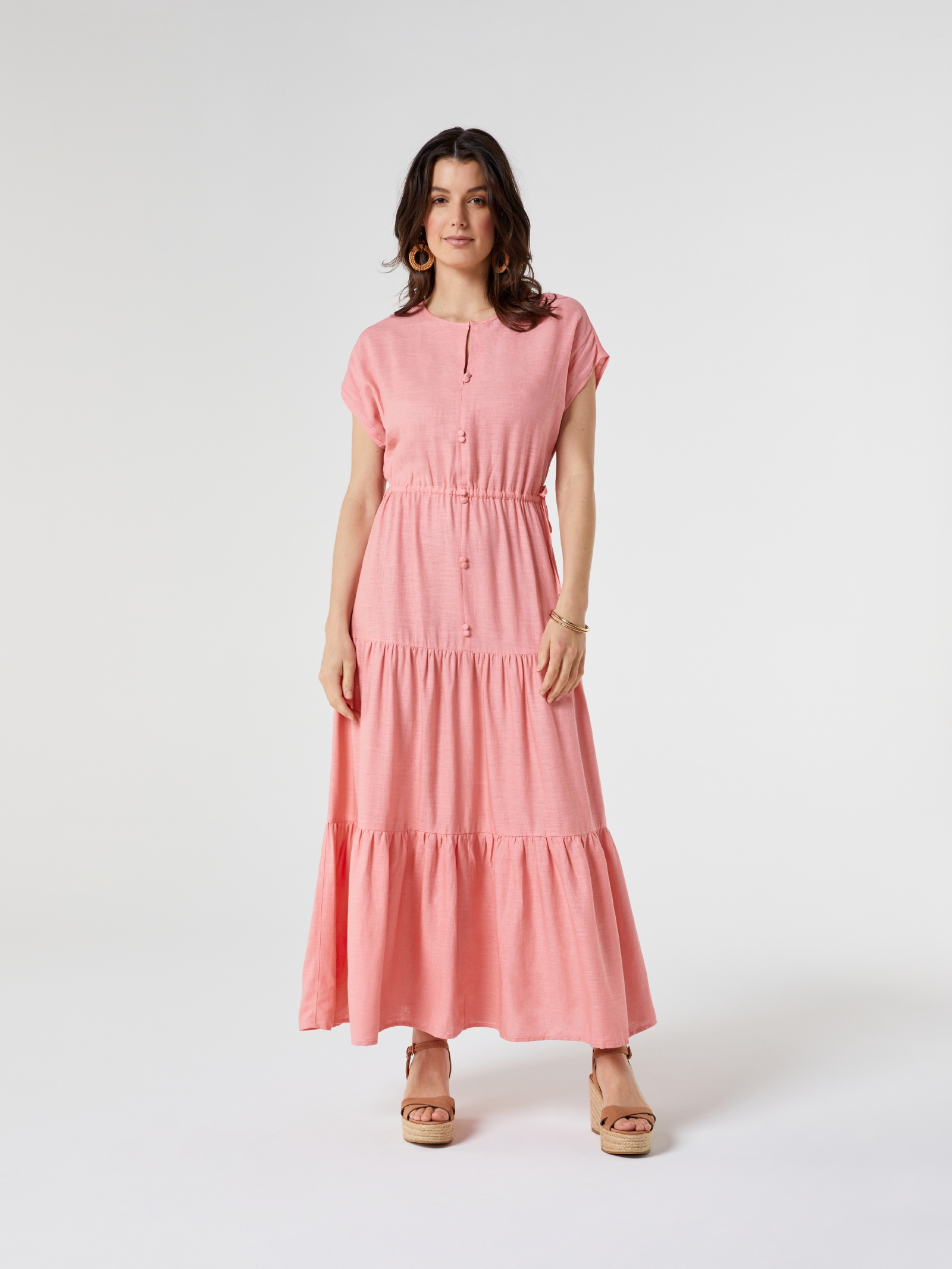 Avery Linen Midi Dress Peony Pink