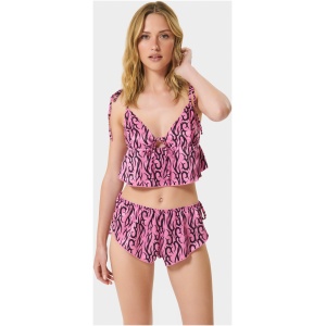 BB x Ashley Williams Tattoo Print Luxury Satin Crop Cami and Short Set - Pink / 10