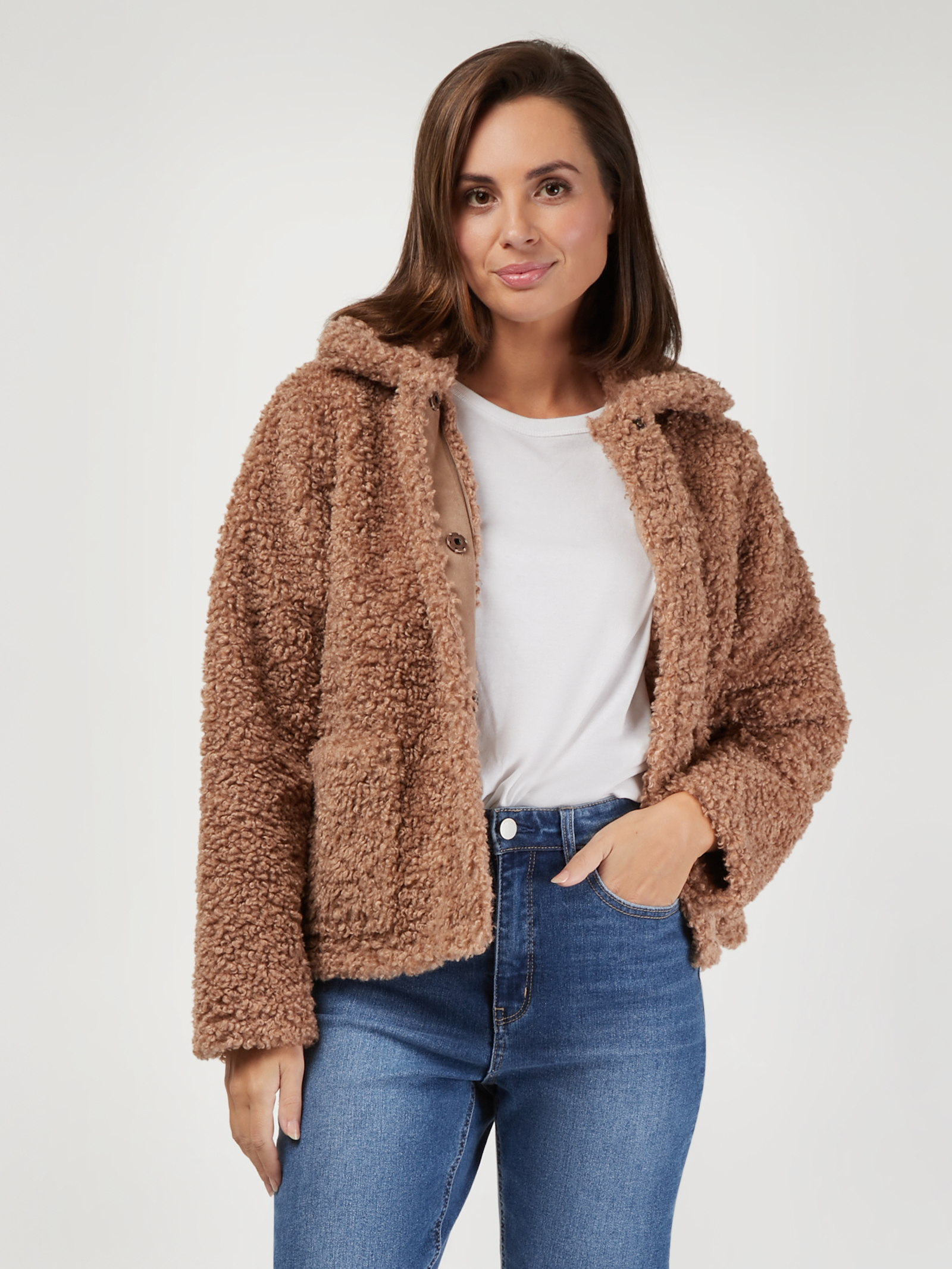 Beatrix Faux Shearling Jacket Brown