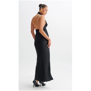 Belladonna Satin Halter Maxi Dress - Black