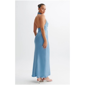 Belladonna Satin Halter Maxi Dress - Iris Blue