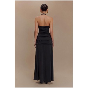 Bentley Peached Jersey Halter Maxi Dress - Black