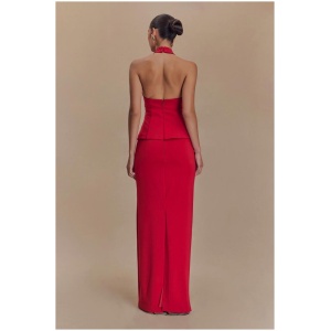 Bertie Peplum Halter Maxi Dress - Ruby