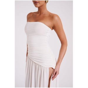 Bex Strapless Slinky Maxi Dress With Split - Ivory