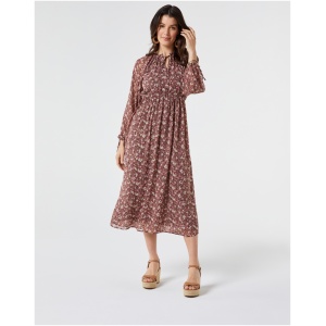 Bexley Tie Neck Maxi Dress Mocca Ditsy