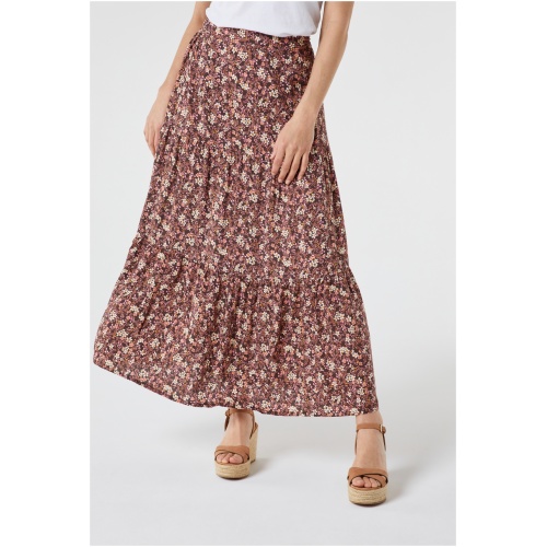 Birdie Tiered Maxi Skirt Mocca Ditsy