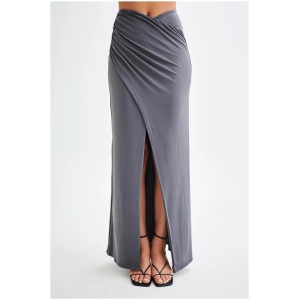 Bronwyn Slinky Ruched Maxi Skirt With Split - Charcoal