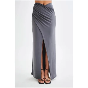 Bronwyn Slinky Ruched Maxi Skirt With Split - Charcoal