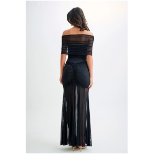 Caspian Slinky And Mesh Off Shoulder Maxi Dress - Black