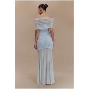 Caspian Slinky And Mesh Off Shoulder Maxi Dress - Pale Blue