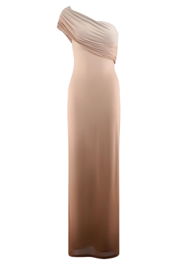 Cassandra Off Shoulder Slinky Maxi Dress - Neutral Ombre