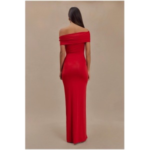 Cassandra Off Shoulder Slinky Maxi Dress - Red