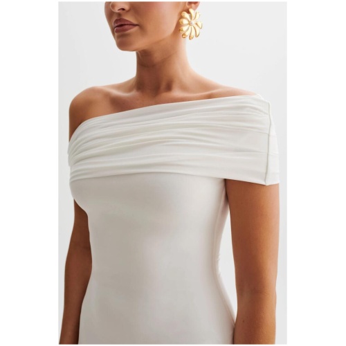 Cassandra Off Shoulder Slinky Maxi Dress - White