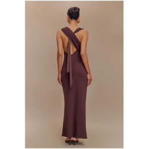 Catelyn Asymmetrical Scuba Jersey Midi Dress - Cacao Brown