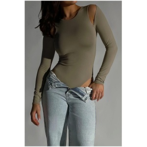 Charli Cut Out Long Sleeve Bodysuit - Taupe