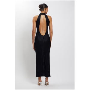 Claire Satin Drape Back Maxi Dress with Split - Black