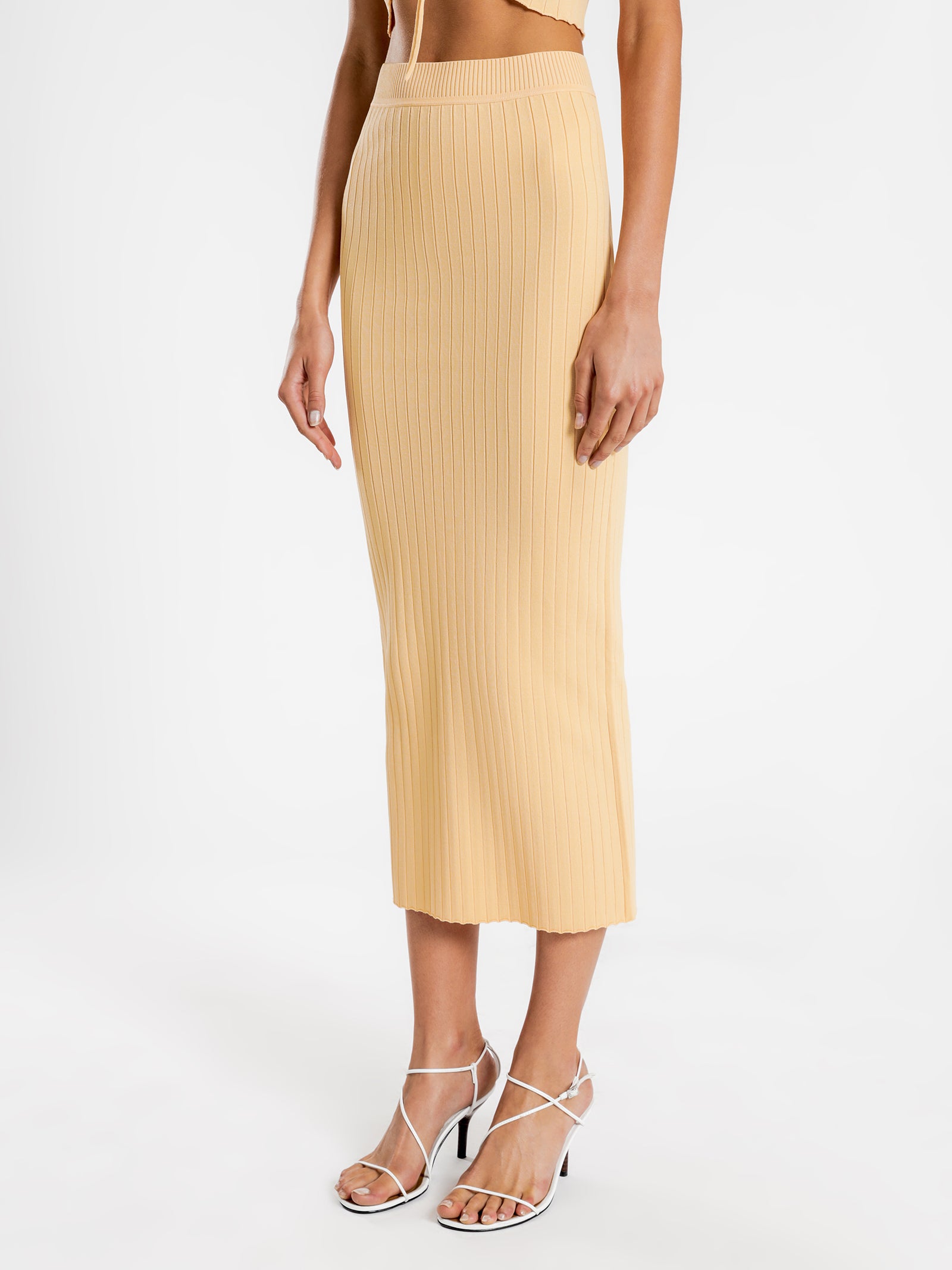 Clara Knit Midi Skirt in Papaya